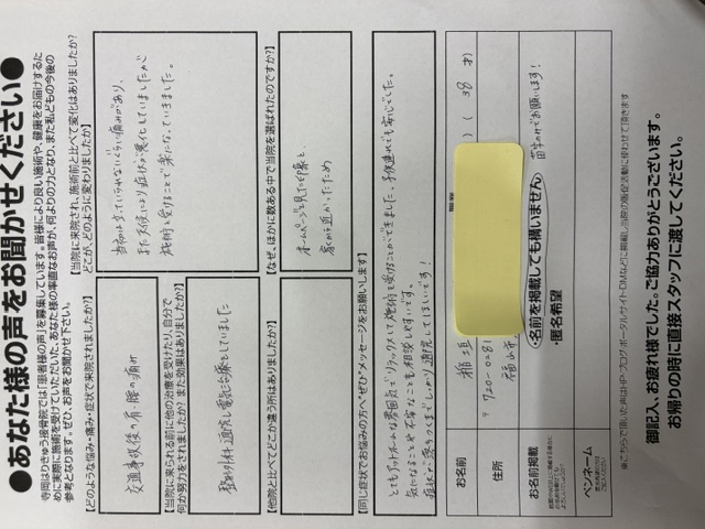 交通事故後の肩と腰の痛みについて寄せられた患者様アンケート